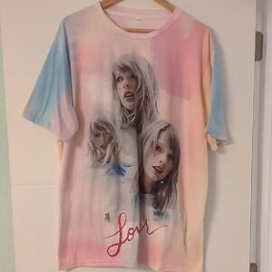 Taylor Swift Pink and Blue oversized Lover rainbow Short Sleeve Tee